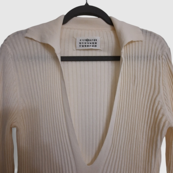 2011 MAISON MARTIN MARGIELA Deep Plunge V-Neck Knit Collared Sweater Stretch M - Picture 5 of 10